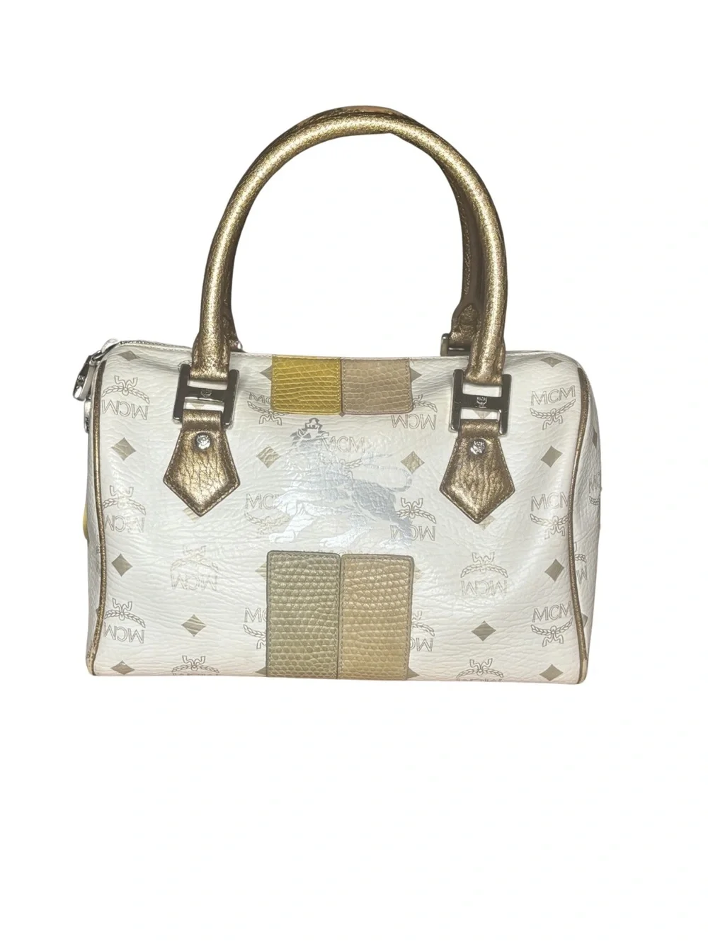 MCM Visetos Leather-Trimmed Boston Bag - Picture 1 of 9
